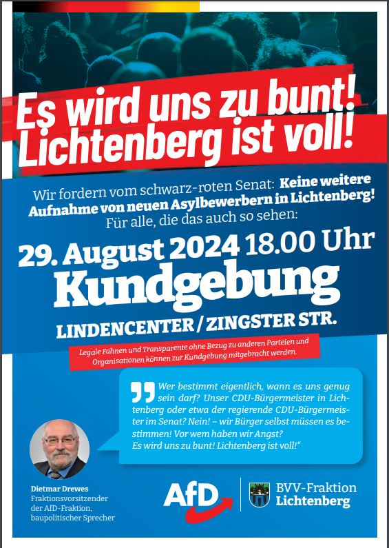 Kundgebung gegen noch mehr Flüchtlingsheime in Lichtenberg