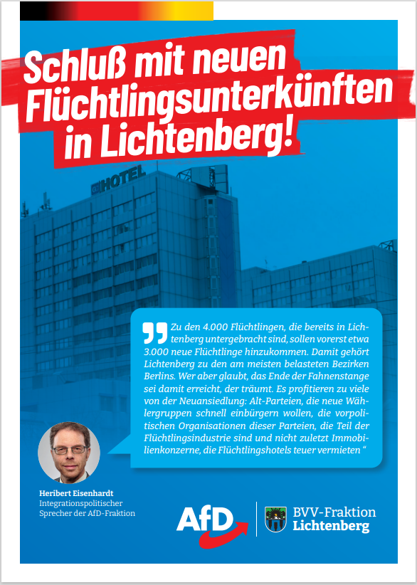 Der neue Info-Flyer gegen neue Asylunterkünfte in Lichtenberg